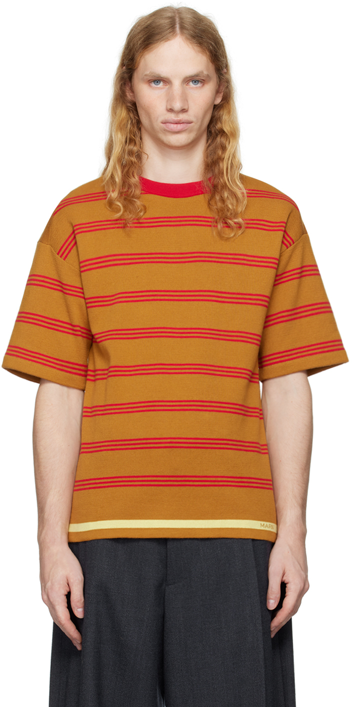 Tシャツ・カットソー MARNI SS25 SHIRT POPELINE STRIPES (CAMA0505QSUTC455 STB61) Marni stripe-print short-sleeved T-shirt | Blue | FARFETCH