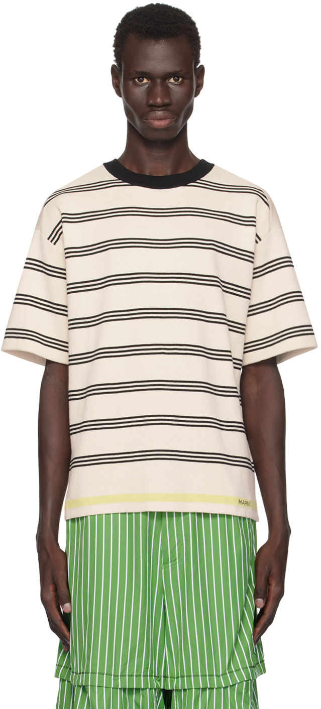 Shop Marni Beige Seaside Stripe T-shirt In Rgw06 Ivory