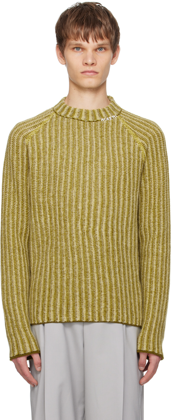 Marni Khaki Degrade Stripes Sweater In Mxv42 Citronellle