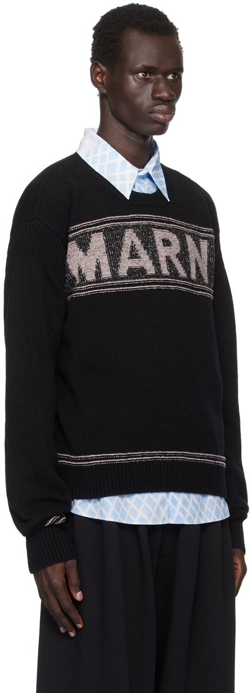 Marni Intarsia Wool Sweater In 00n99 Black