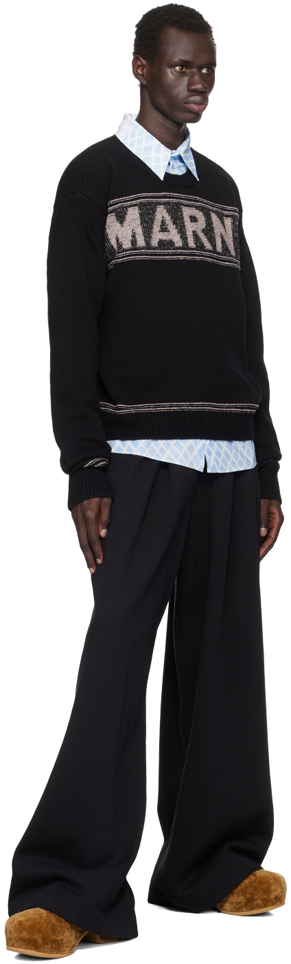 Marni Intarsia Wool Sweater In 00n99 Black