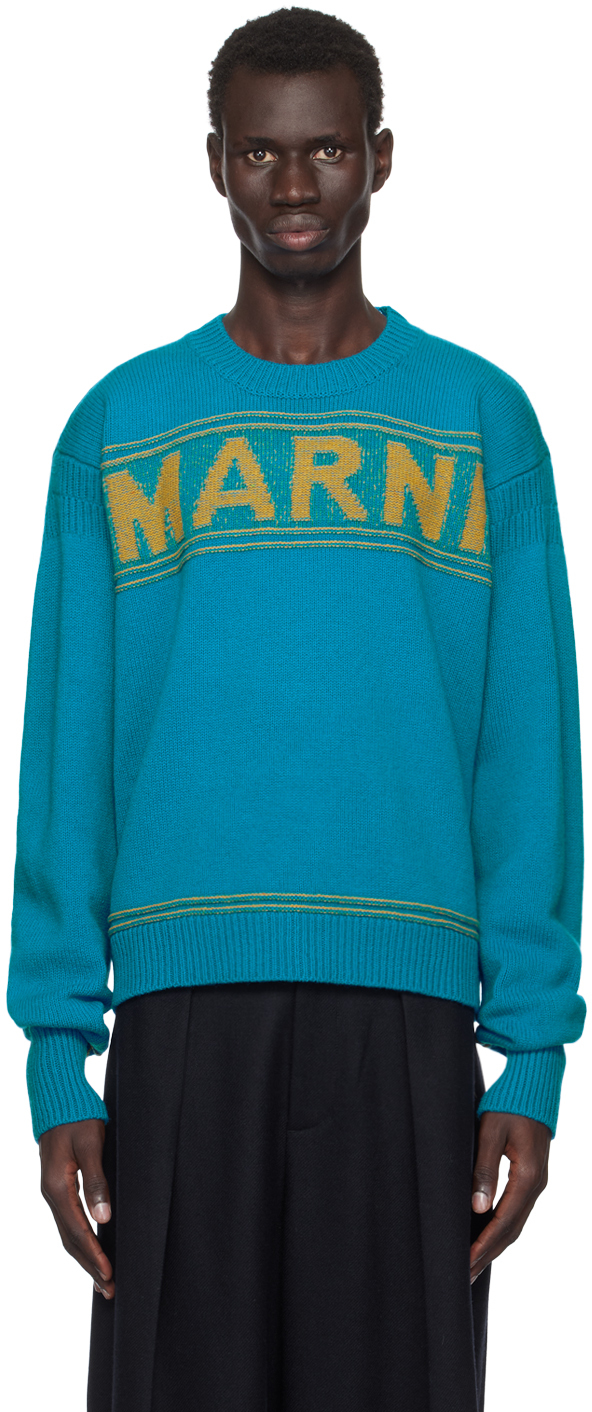 Marni: Blue Fisherman Logo Sweater | SSENSE