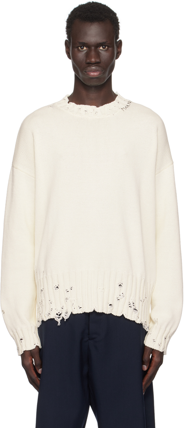 Shop Marni White Twisted Crewneck Sweater In 00w01 Lily White