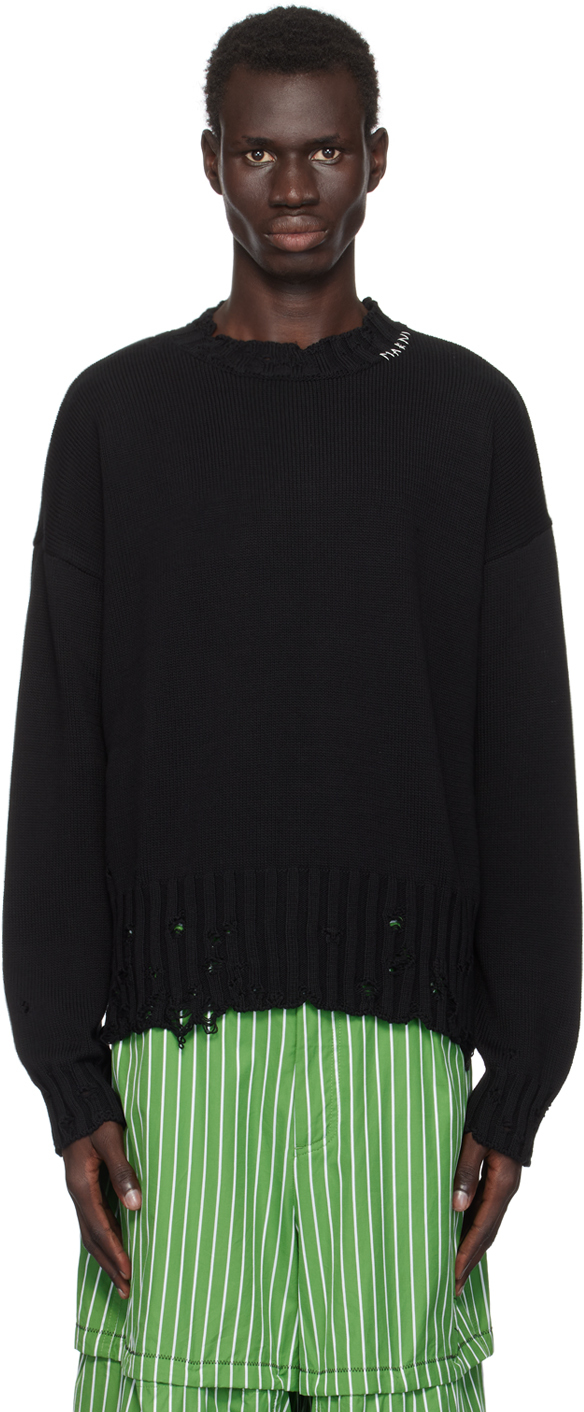 Shop Marni Black Twisted Crewneck Sweater In 00n99 Black