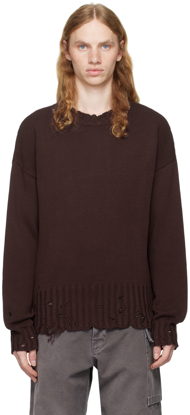 Shop Marni Burgundy Distressed Sweater In 00m74 Dark Raisin