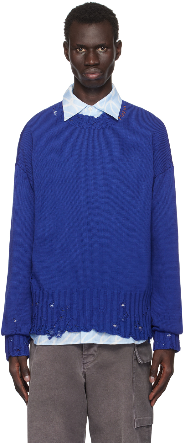 Shop Marni Blue Twisted Crewneck Sweater In 00b59 Bluette