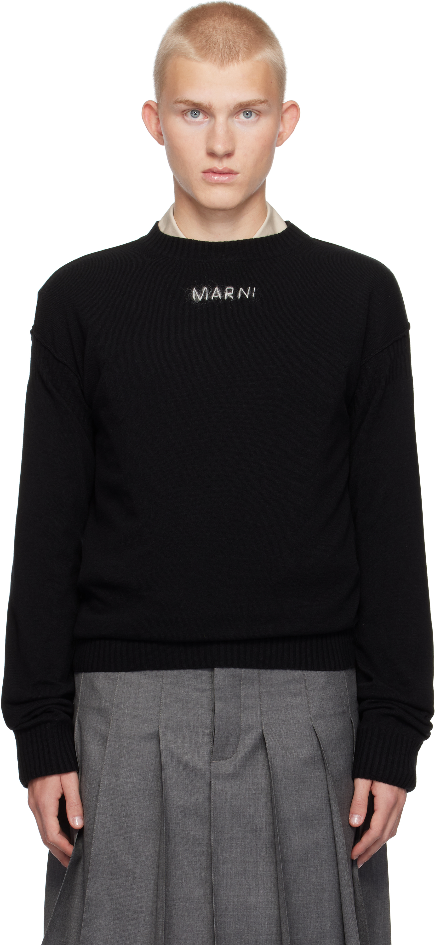 Shop Marni Black Wool & Cashmere Logo Sweater In 00n99 Black