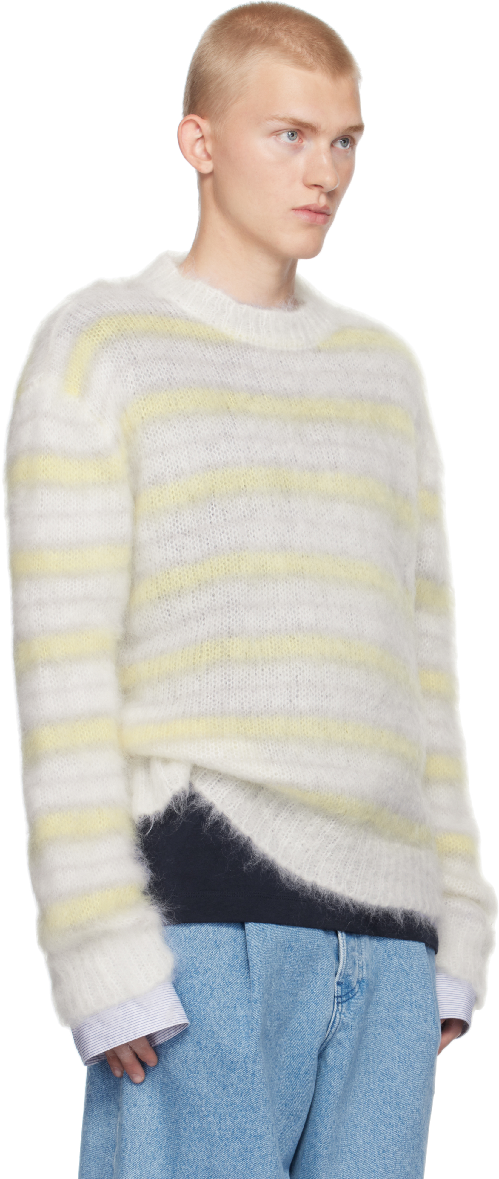 Marni White Fuzzy Wuzzy Striped Sweater In V2w01 Lily White