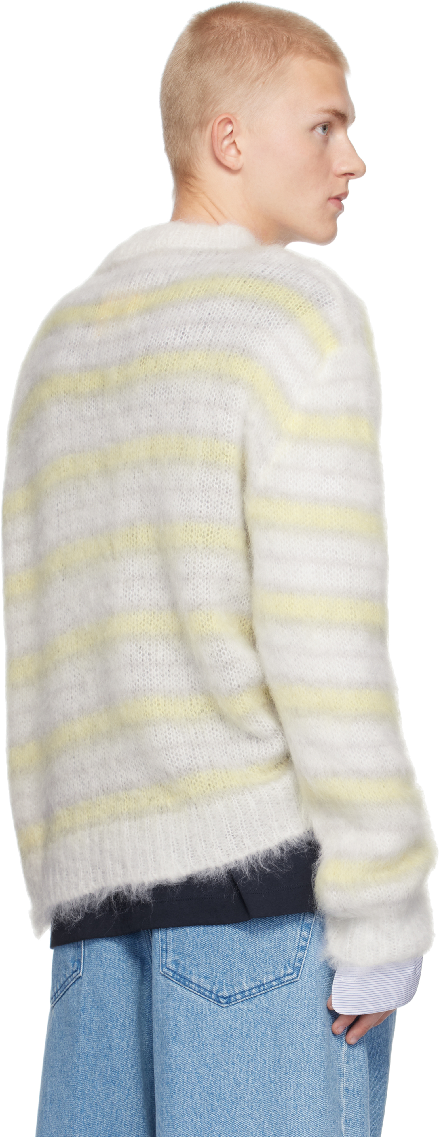 Marni White Fuzzy Wuzzy Striped Sweater In V2w01 Lily White