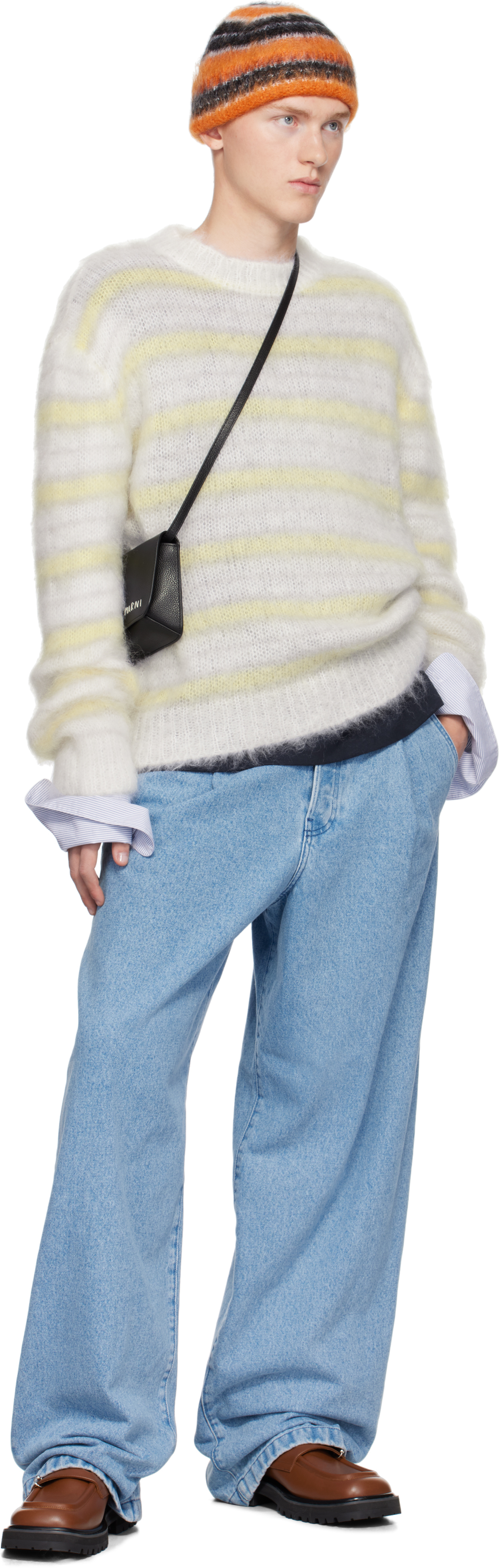 Marni White Fuzzy Wuzzy Striped Sweater In V2w01 Lily White