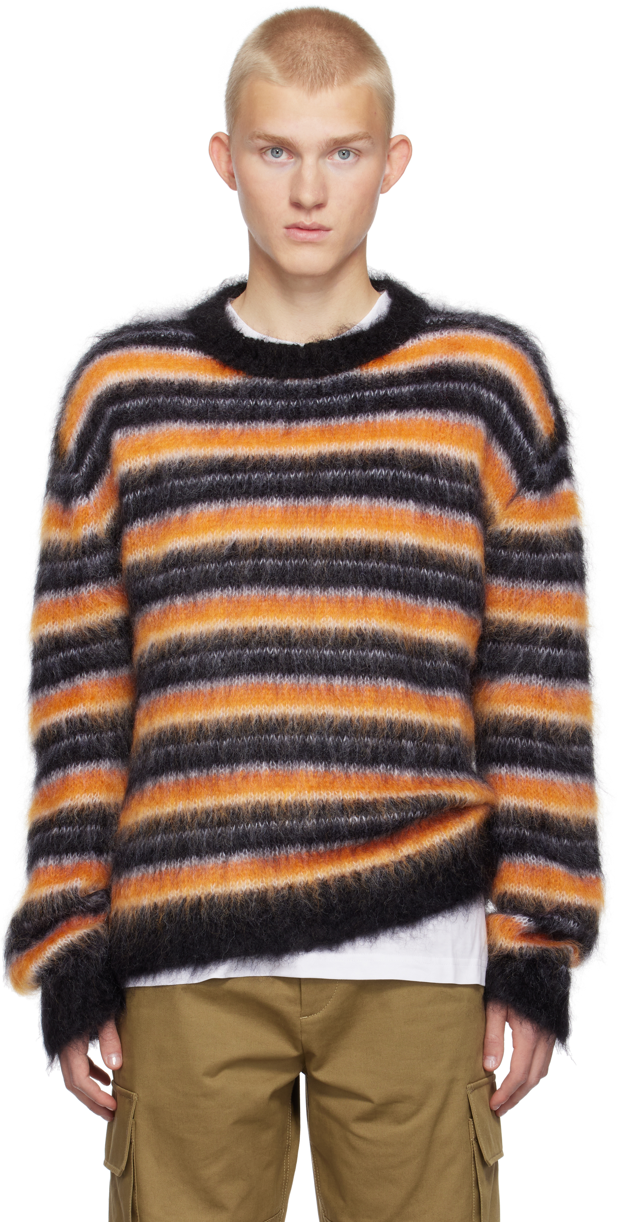 Shop Marni Black & Orange Fuzzy Wuzzy Striped Sweater In Rgn99 Black