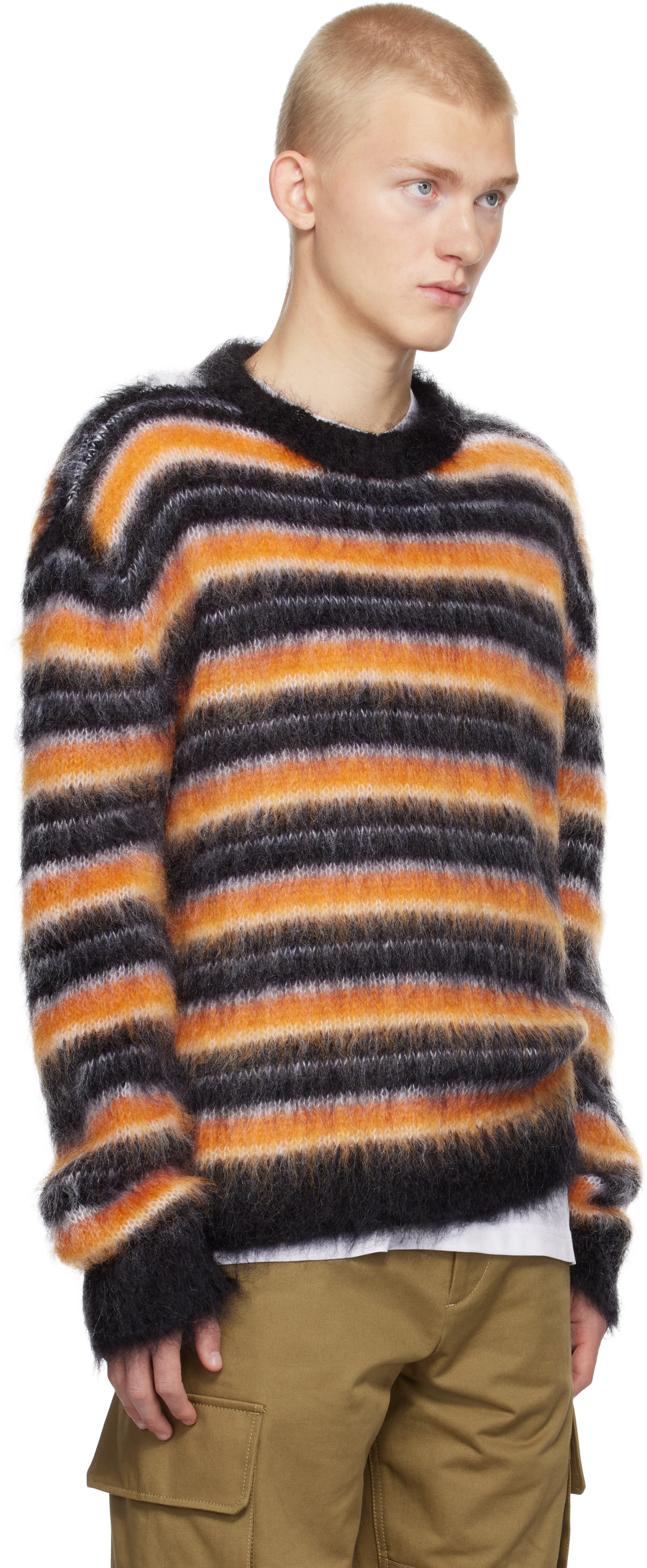Shop Marni Black & Orange Fuzzy Wuzzy Striped Sweater In Rgn99 Black