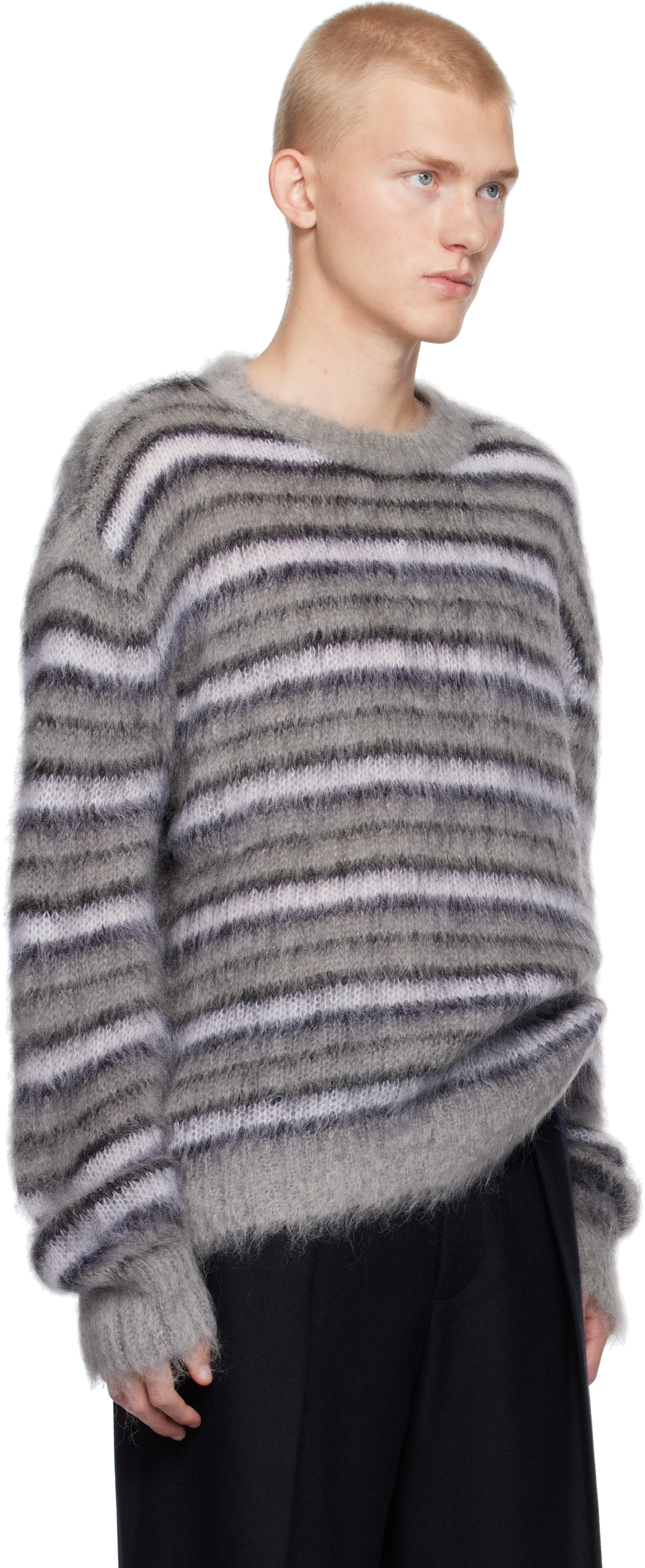 Marni Gray Fuzzy Wuzzy Striped Sweater In Rgn42 Antique Silver