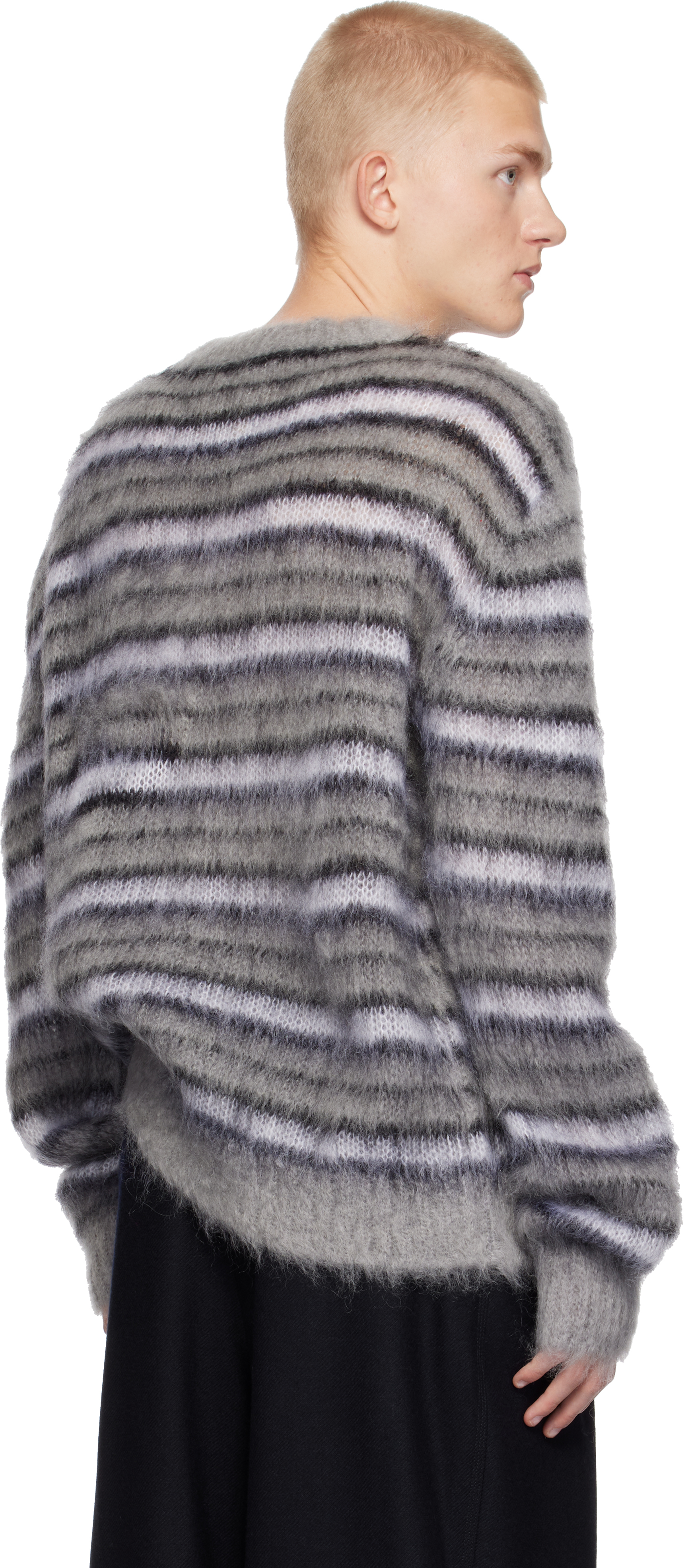 Marni Gray Fuzzy Wuzzy Striped Sweater In Rgn42 Antique Silver