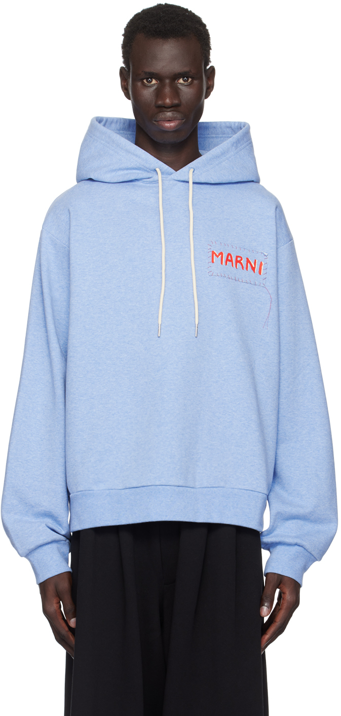 Shop Marni Blue Logo Patch Hoodie In 00b21 Light Blue