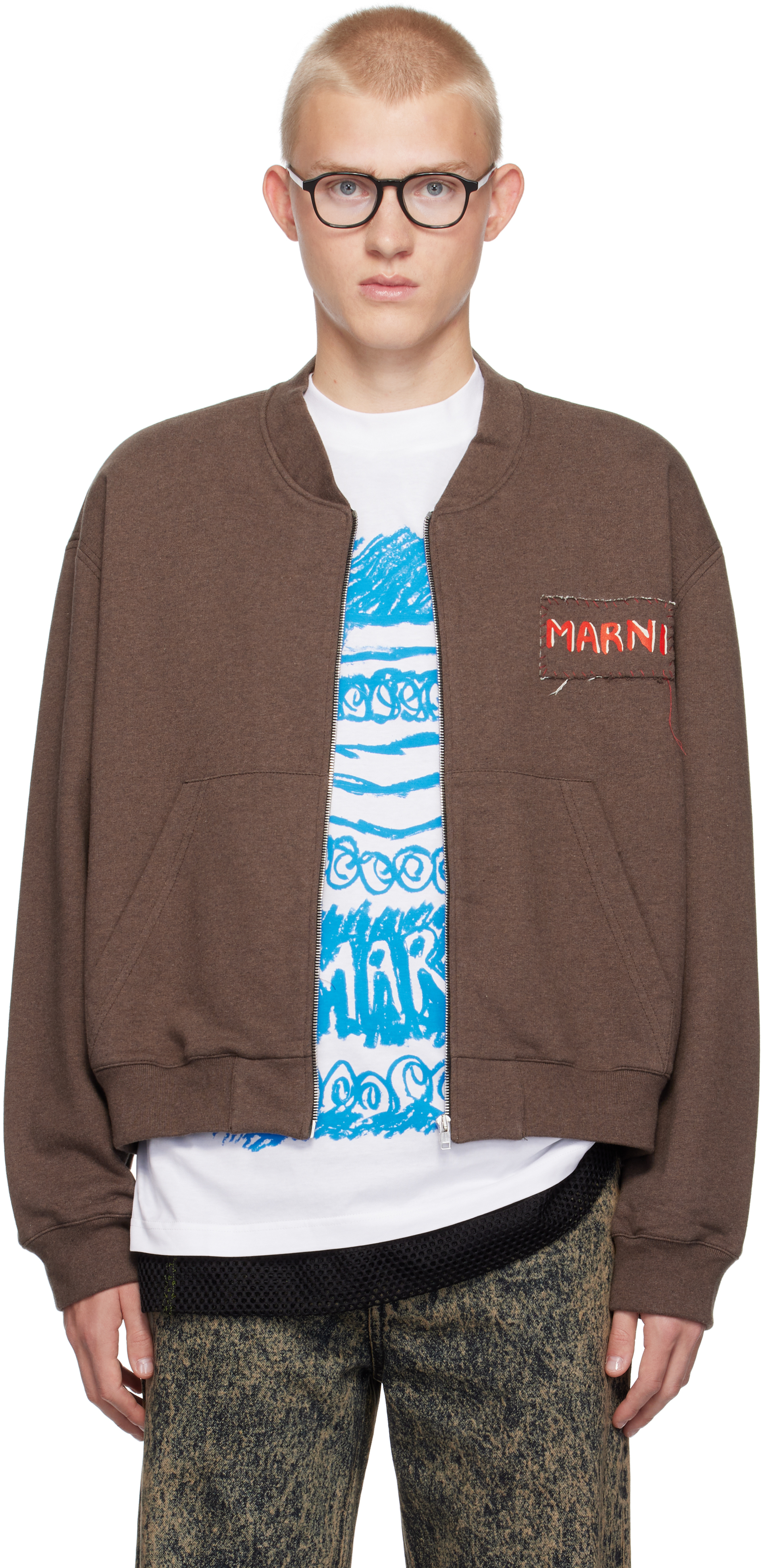 Shop Marni Brown Zipped Sweatshirt In 00m80 Coffee