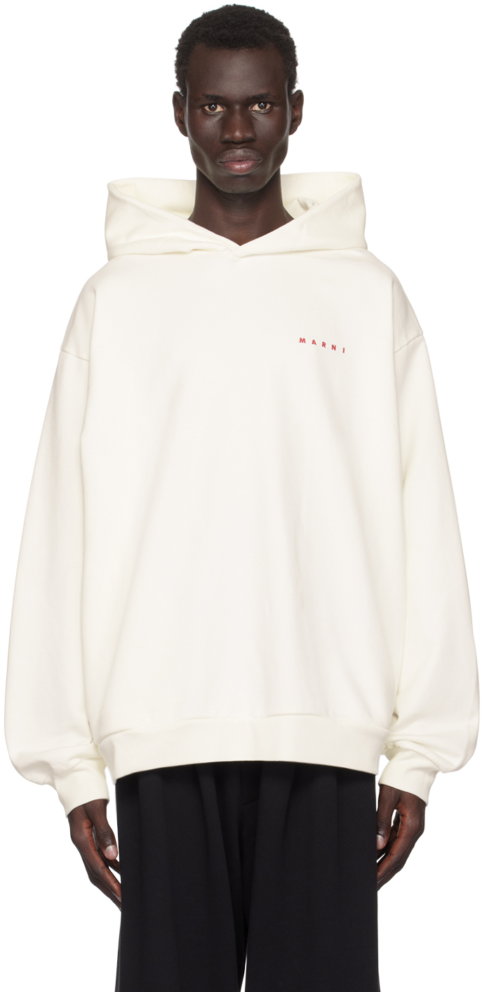 Shop Marni White Wrinkled Logo Hoodie In Low02 Natural White