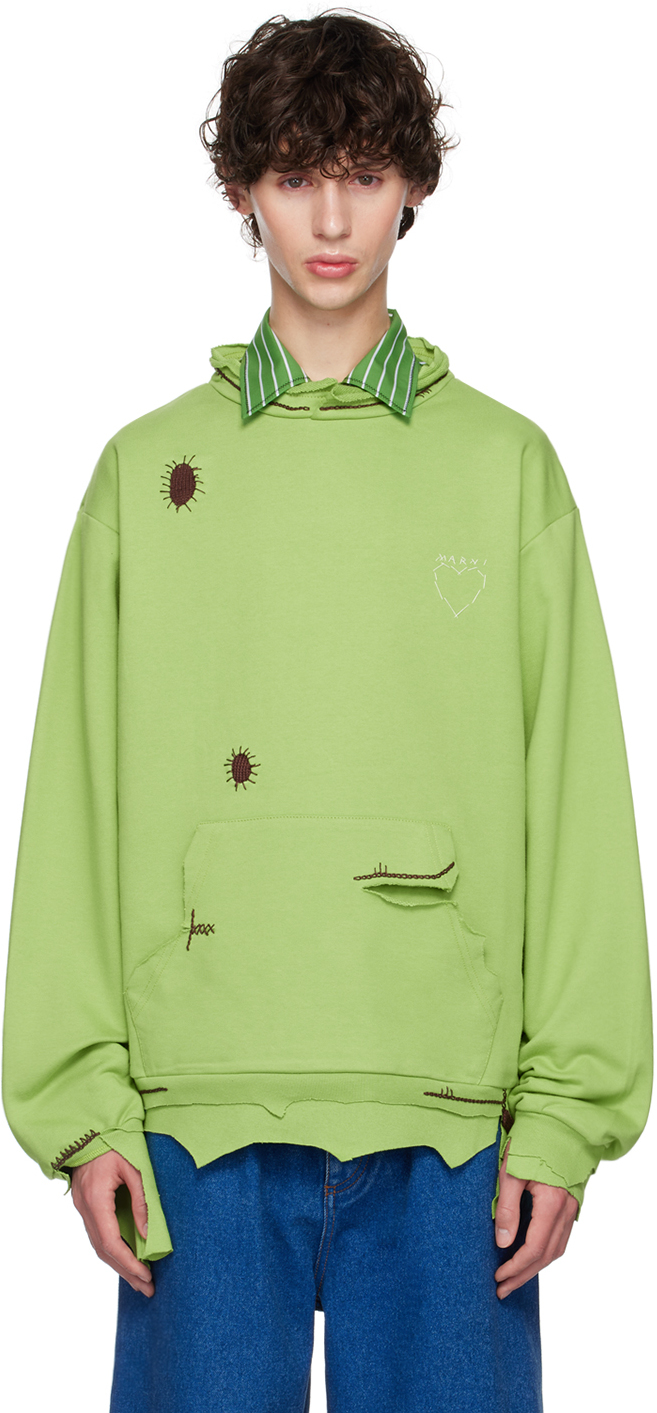 Shop Marni Green Distressed Sweatshirt In 00v35 Millet