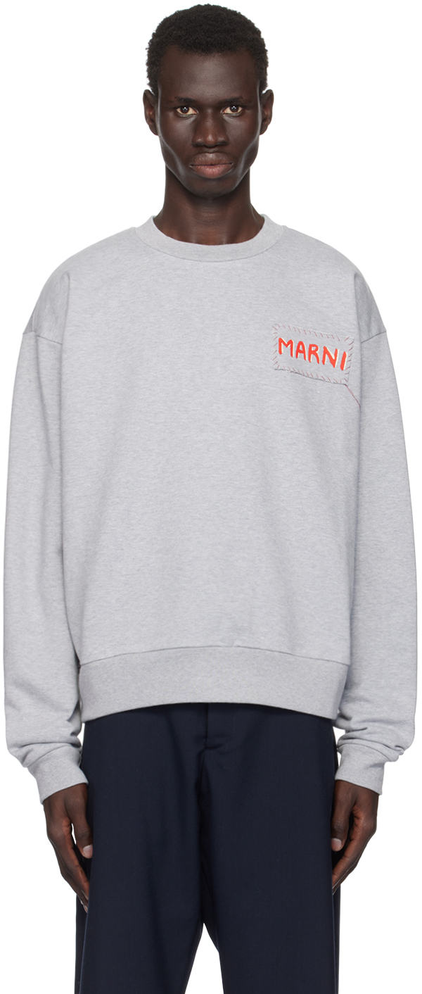 Shop Marni Gray Logo Patch Sweatshirt In 00n15 Sodium