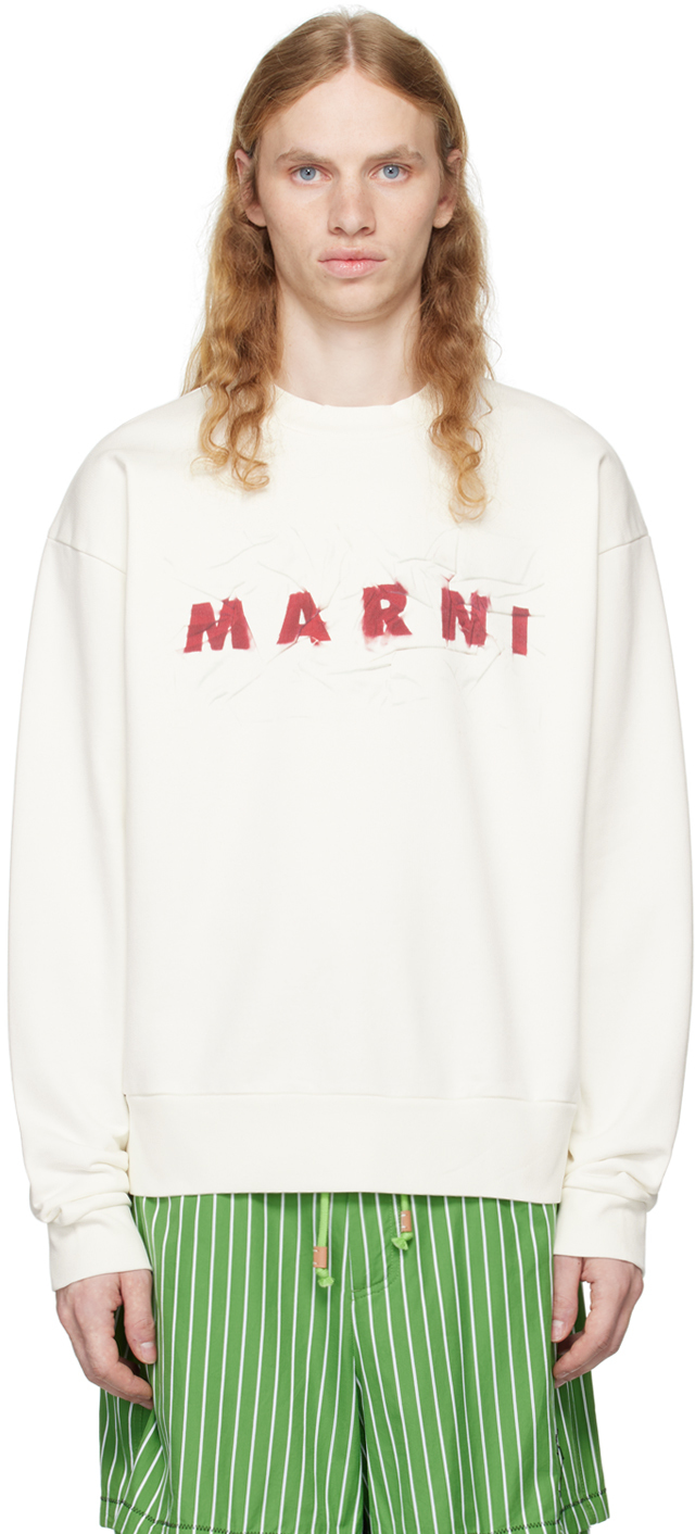 Shop Marni Off-white Wrinkled '' Logo Sweatshirt In Low02 Natural White