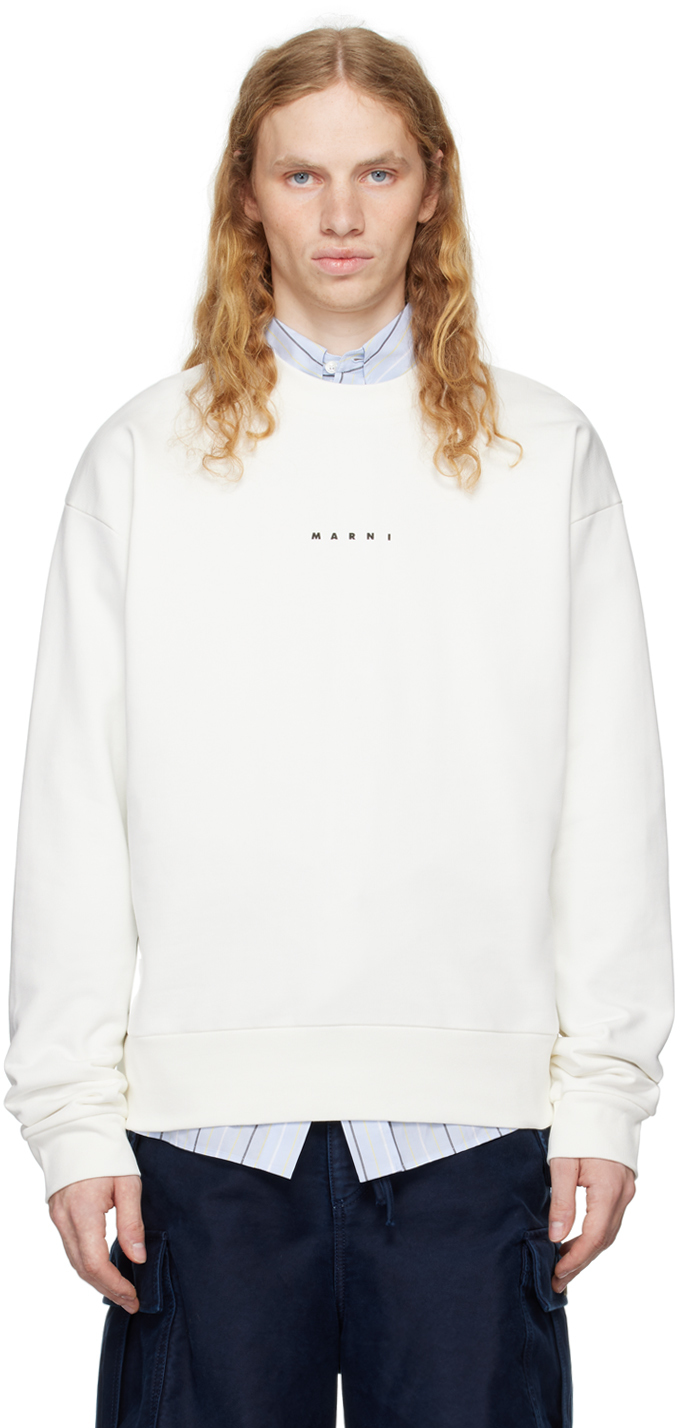 Shop Marni White Printed Mini Logo Sweatshirt In L2w02 Natural White