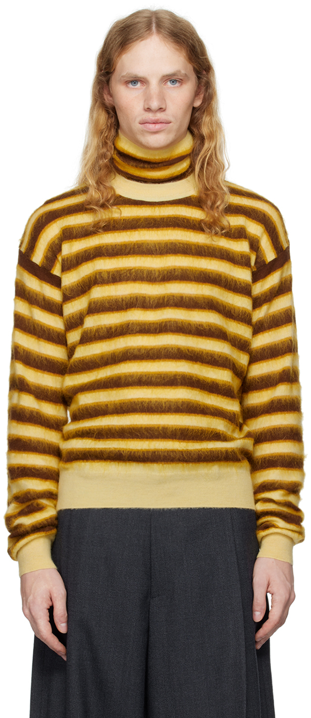 Shop Marni Brown & Yellow Striped Sweater In Rgy33 Pineapple
