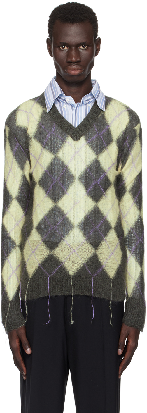 Shop Marni Gray & Yellow Argyle Sweater In Ary06 Endive