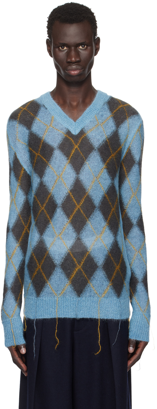 Shop Marni Blue Argyle Sweater In Arb47 Lake