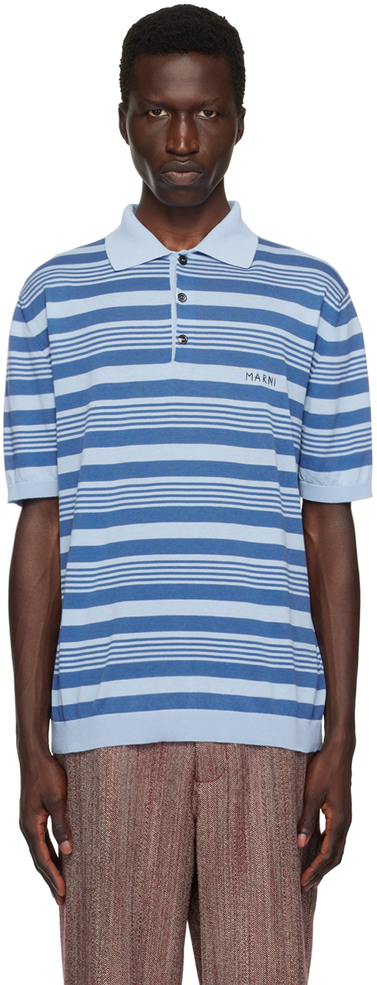 Shop Marni Blue Striped Polo In Rgb52 Azure