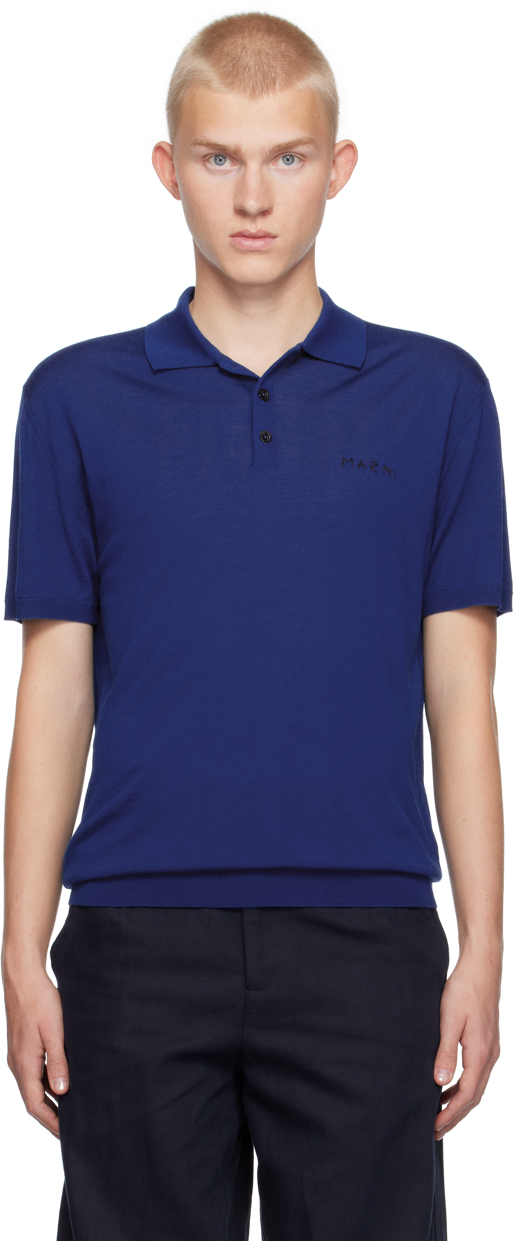 Shop Marni Blue Logo Polo In 00b59 Bluette