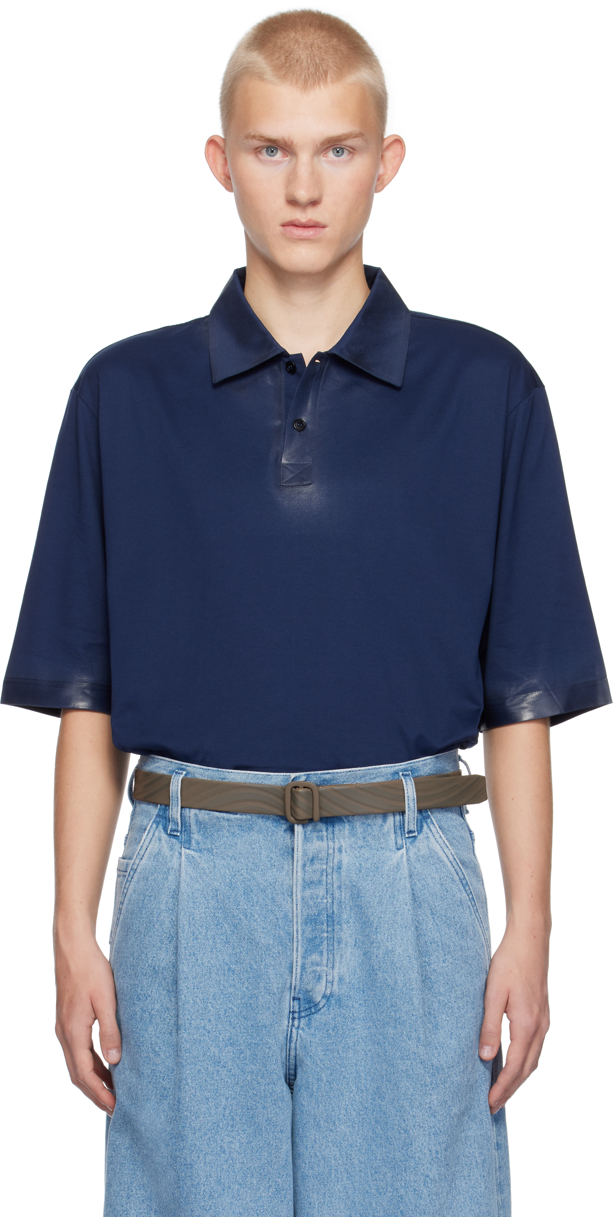 MARNI BLUE WAXED POLO 