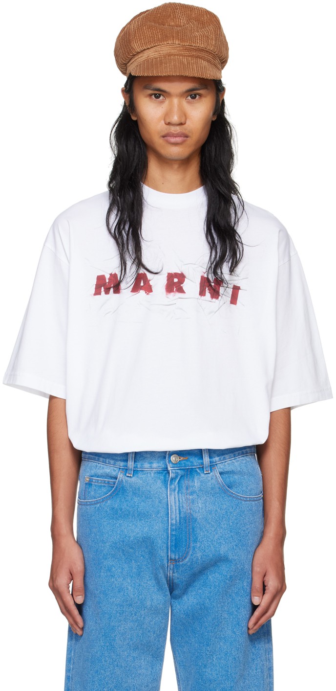 White Printed Wrinkled Logo T-shirt