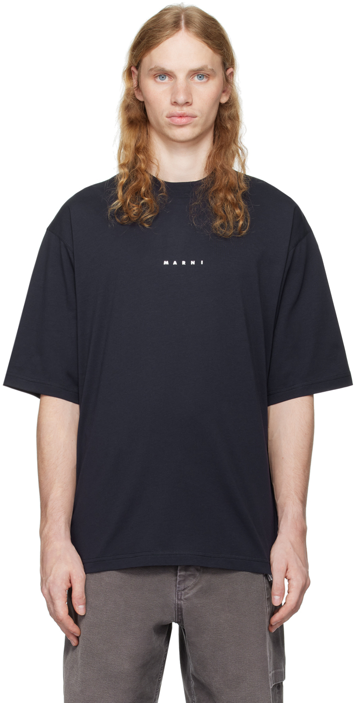 Shop Marni Navy Organic Cotton T-shirt In Lob99 Blublack