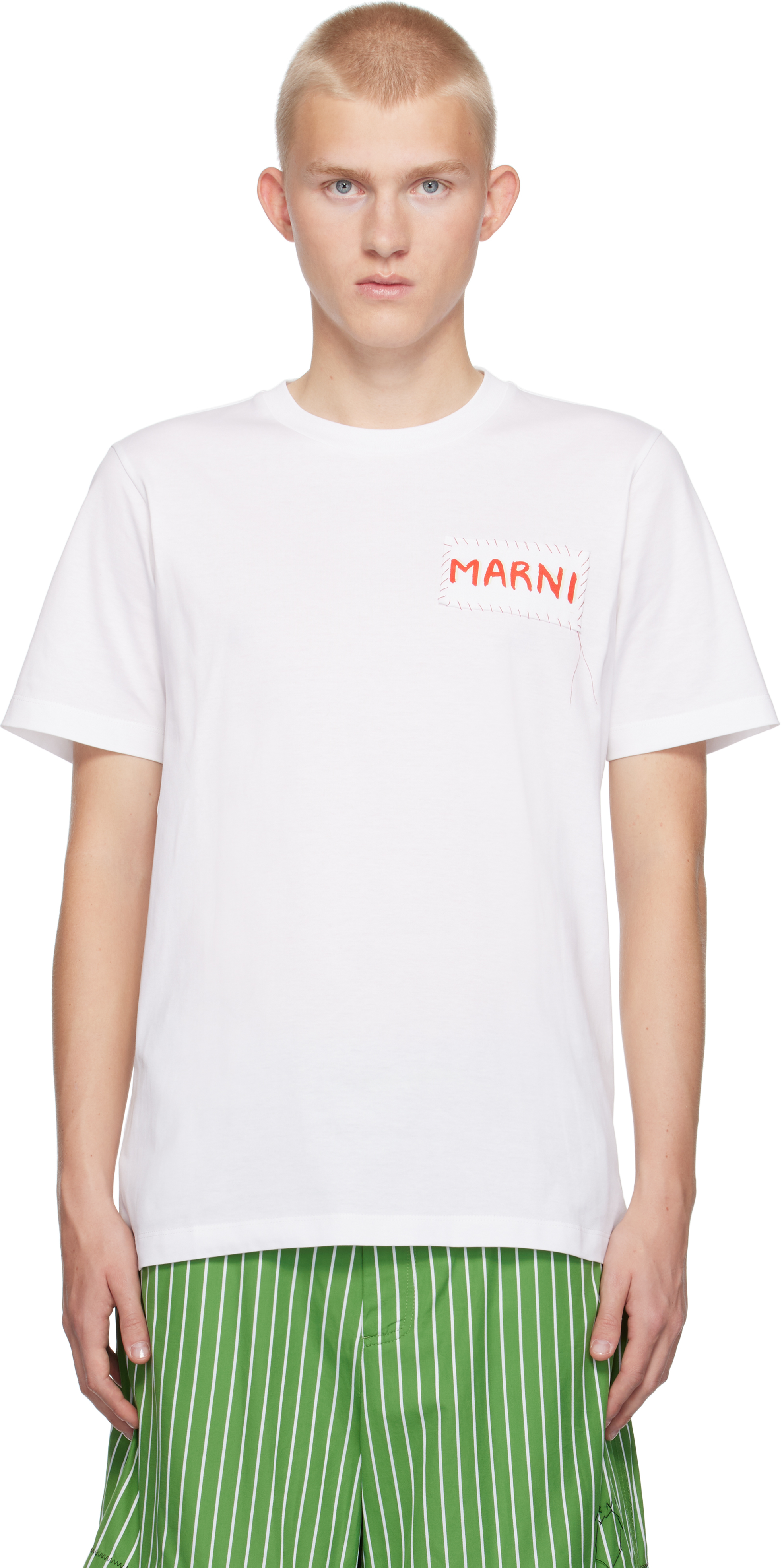 Shop Marni White Logo Patch T-shirt In 0aw01 Lily White