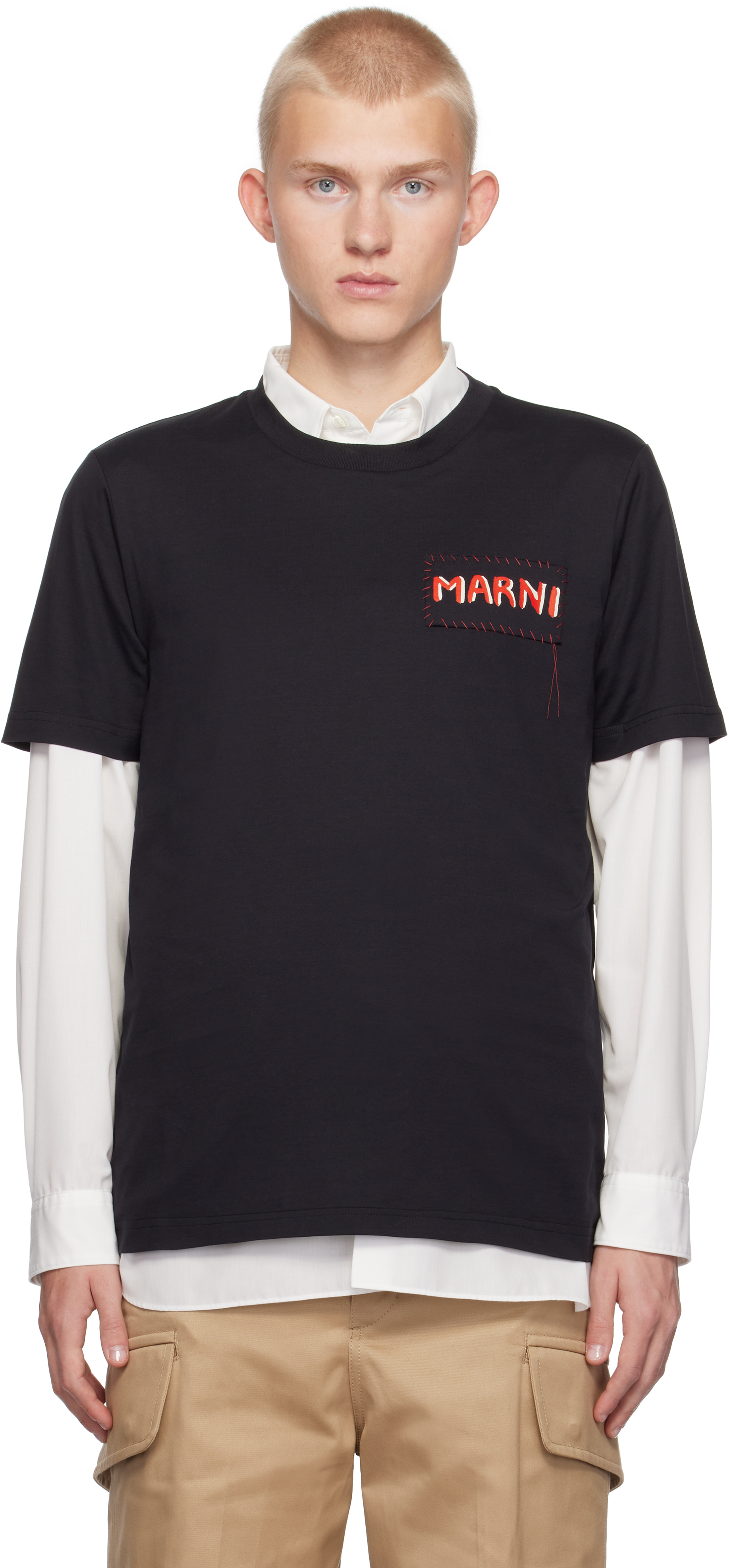 Shop Marni Black Logo Patch T-shirt In 00n99 Black