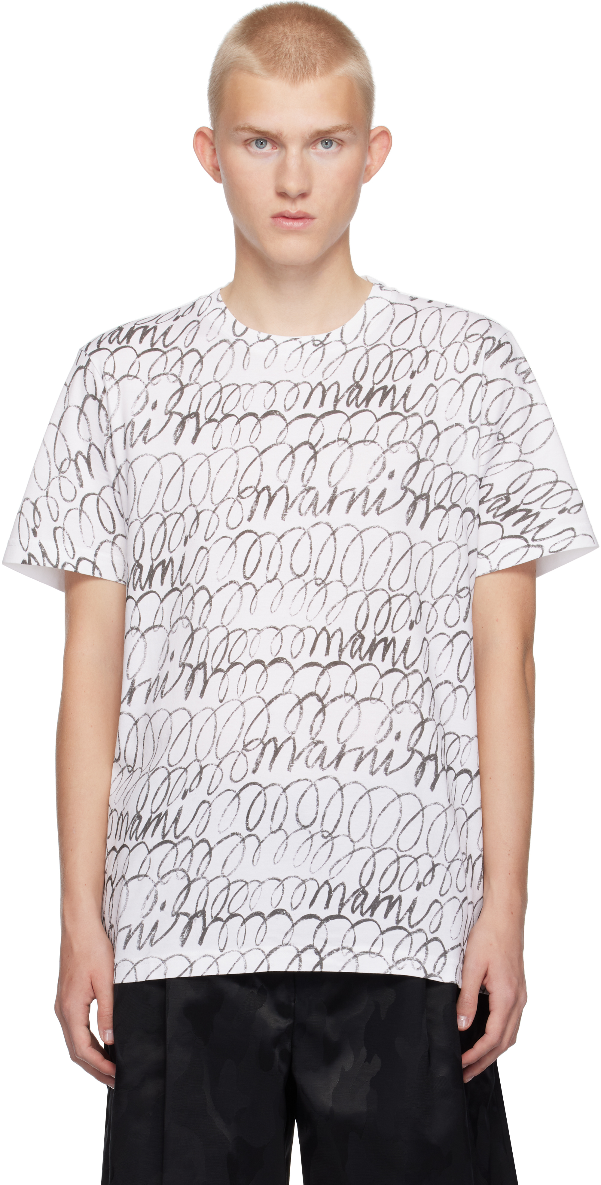 Shop Marni White Scribble Motif T-shirt In Smw01 Lily White