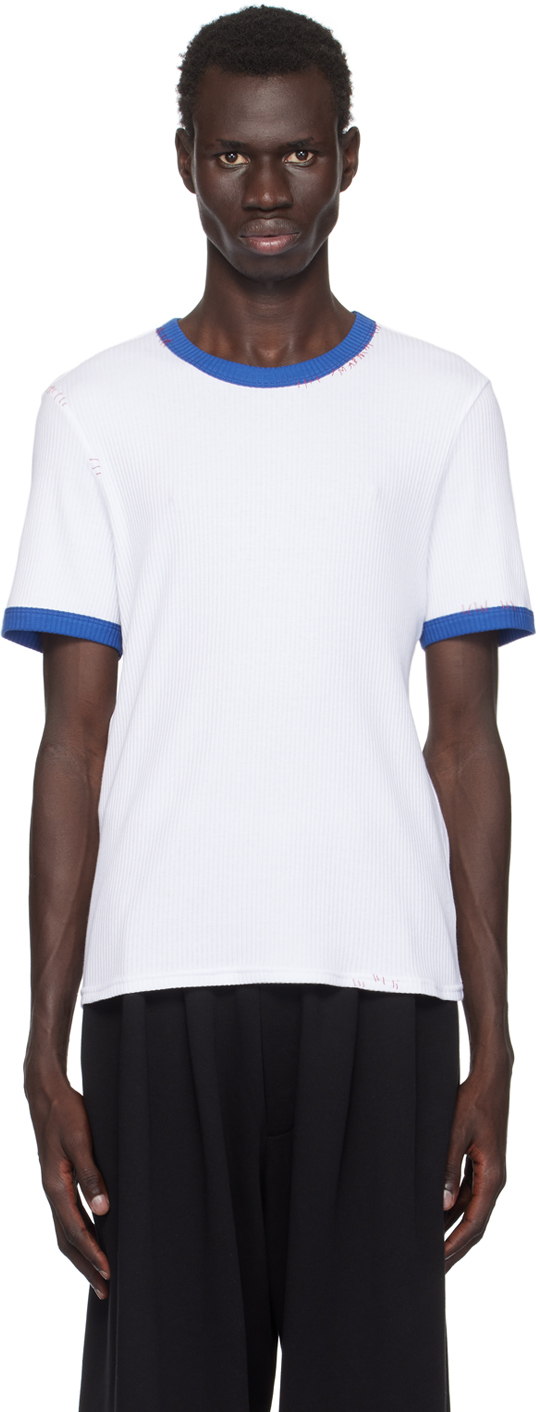 Shop Marni White Ringer T-shirt In 00w01 Lily White