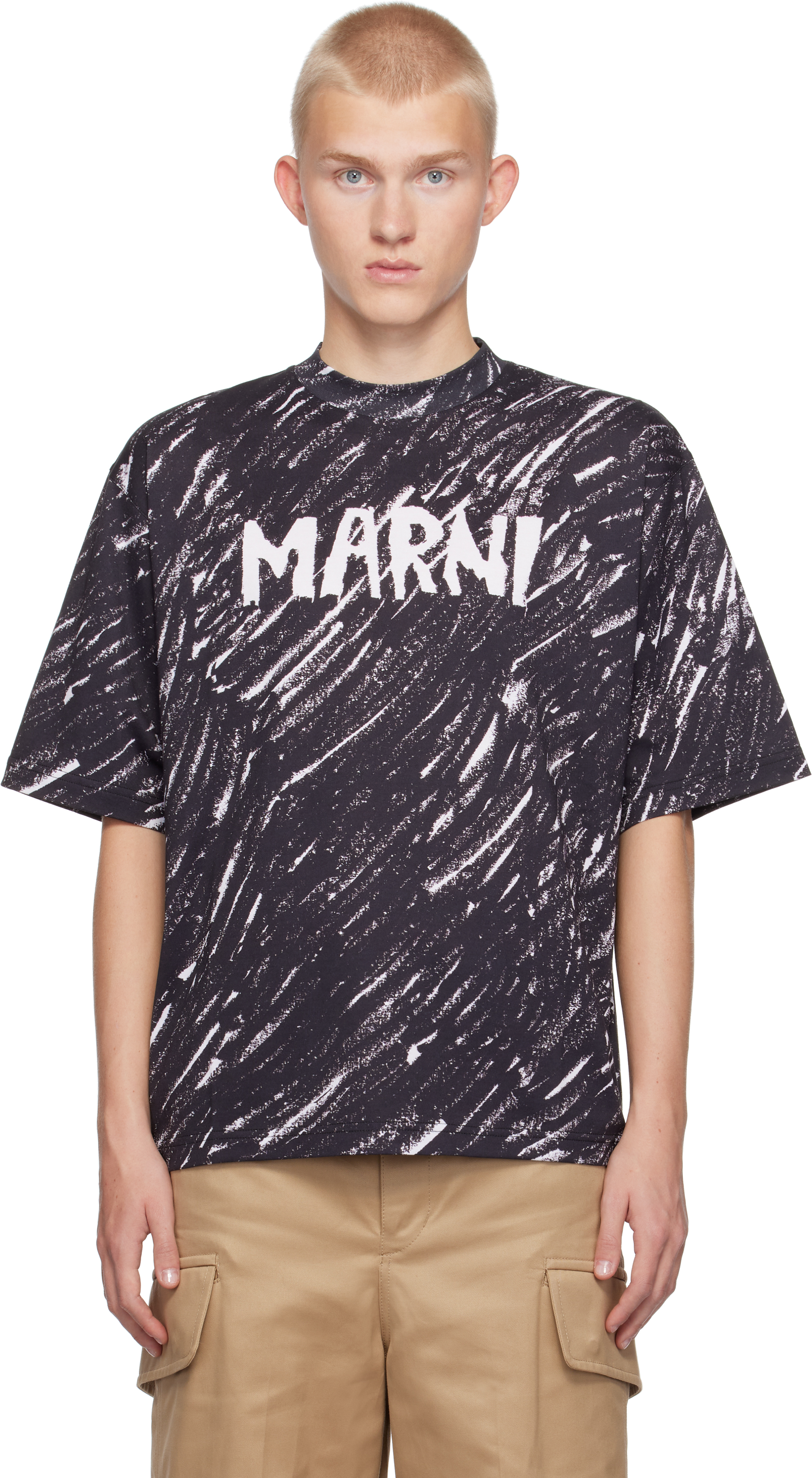 Shop Marni Black Placed Scribble Logo T-shirt In Crn99 Black