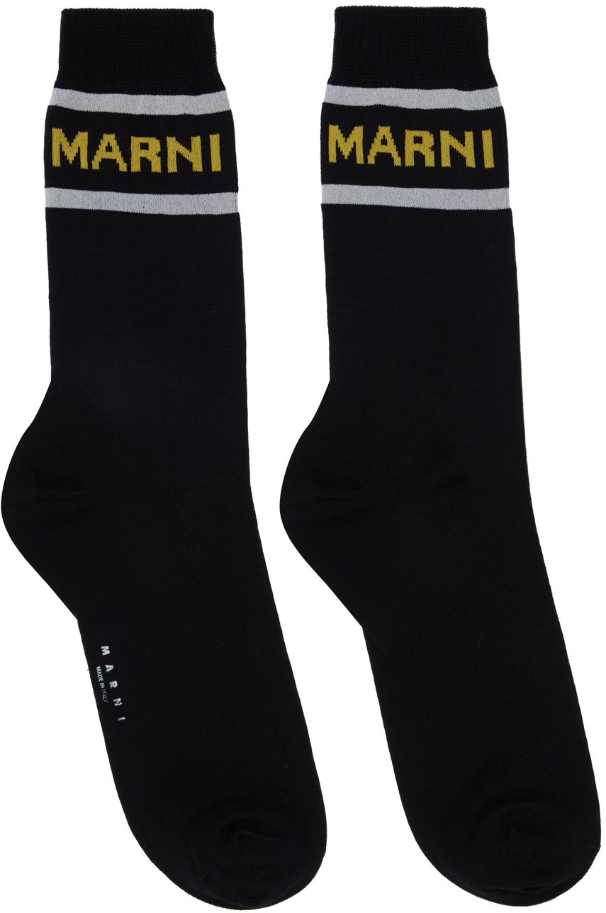 Marni Black Logo Cuffs Socks In 00n99 Black