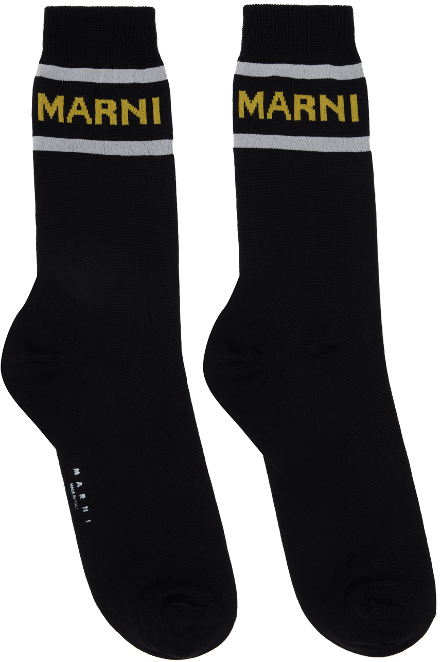 Marni: Black Logo Cuffs Socks | SSENSE