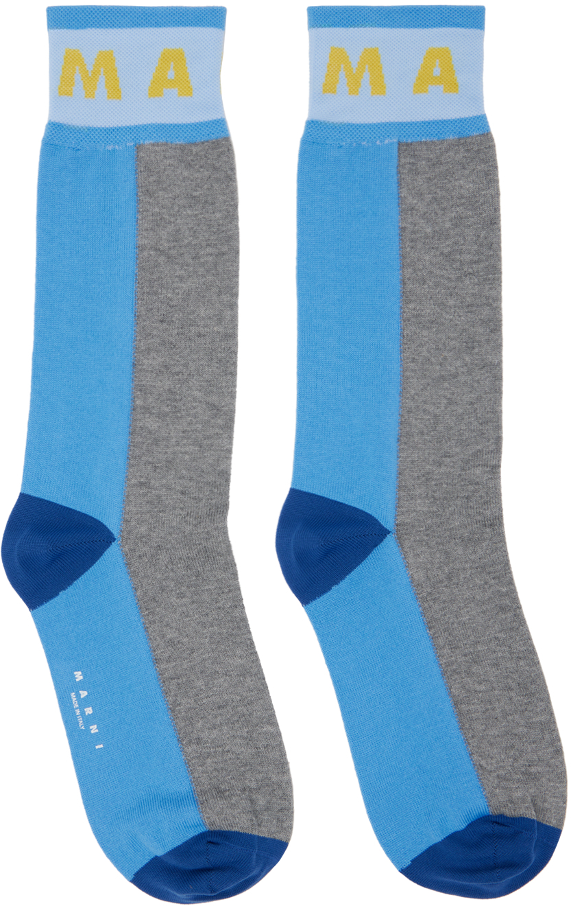 Blue & Gray Colour-Block Cotton Socks