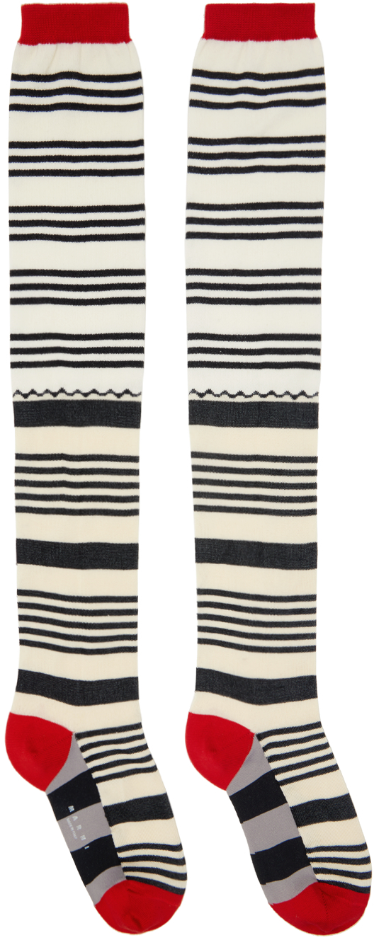 Off-White & Black Patch Stripes Socks