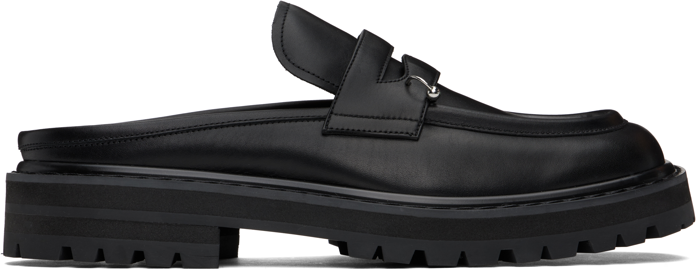 Black Leather Piercing 2.0 Chunky Slip-on Loafers