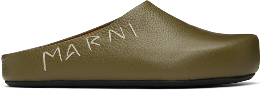 Shop Marni Green Fussbett Sabot Loafers In 00v25 Olive