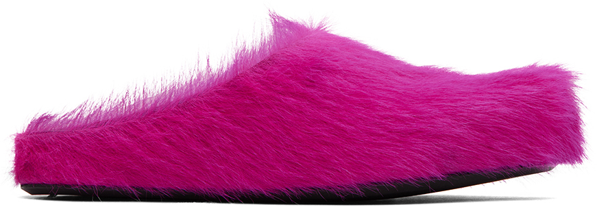 Shop Marni Pink Long-hair Calfskin Fussbett Sabot Loafers In 00c57 Fuchsia