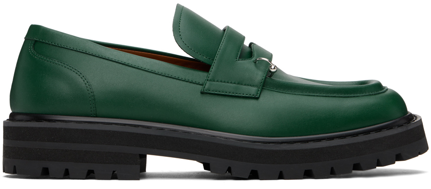 Shop Marni Green Leather Piercing 2.0 Chunky Loafers In 00v55 Forest Green