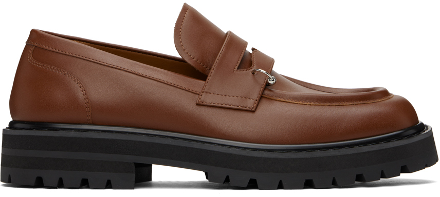 Shop Marni Brown Leather Piercing 2.0 Chunky Loafers In 00m60 Cognac