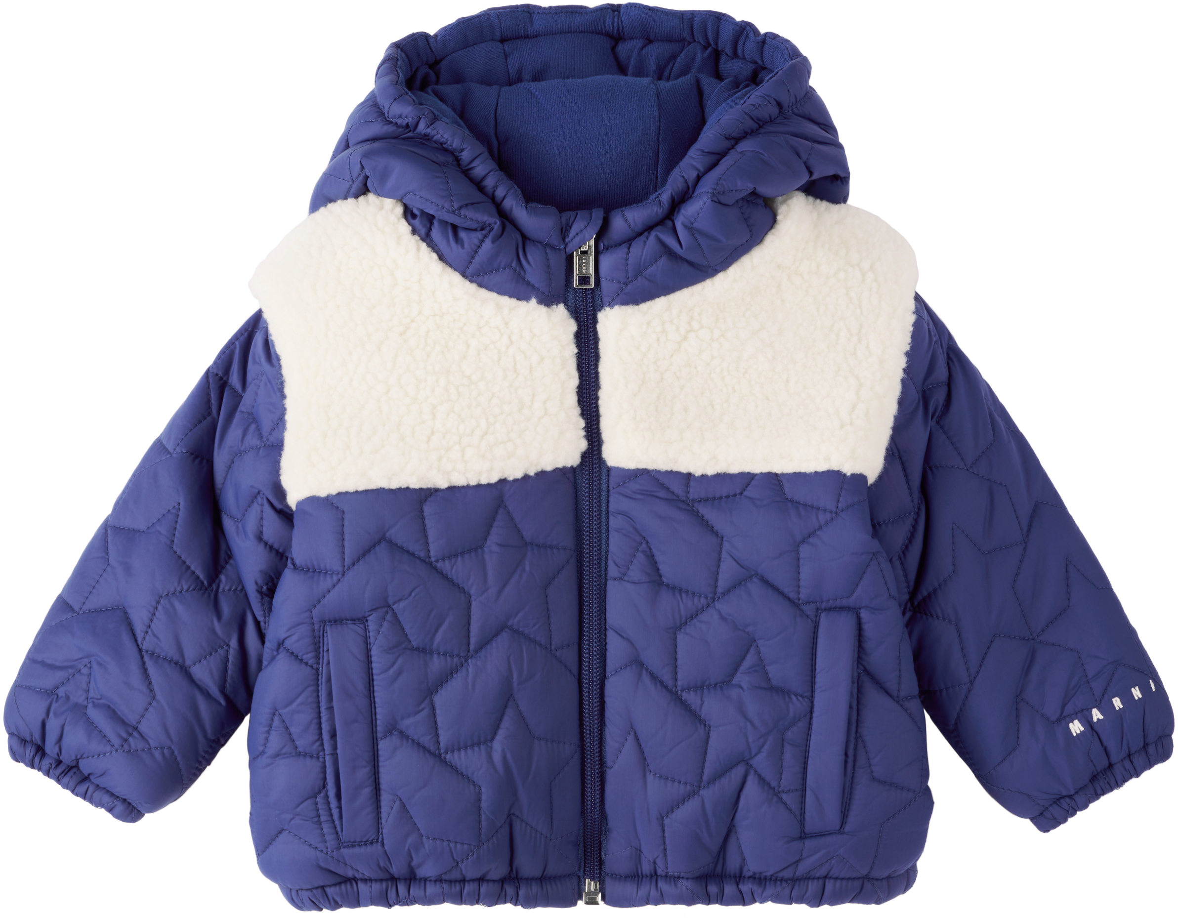 Marni Baby Navy & Off-white Quilted Stars Nylon & Teddy Jacket In 0m850