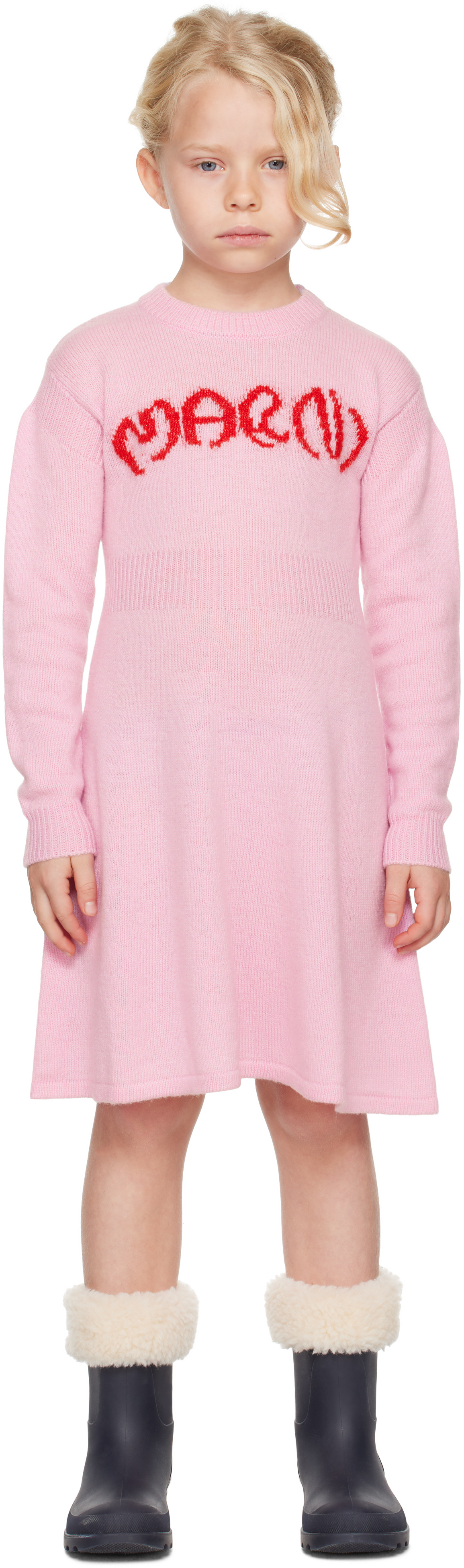 Marni Kids Pink Brushed Logo Dress In 0m345