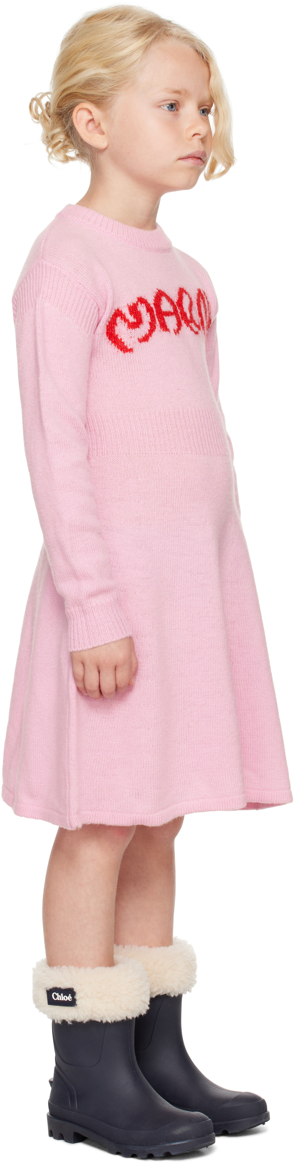 MARNI KIDS PINK BRUSHED LOGO DRESS